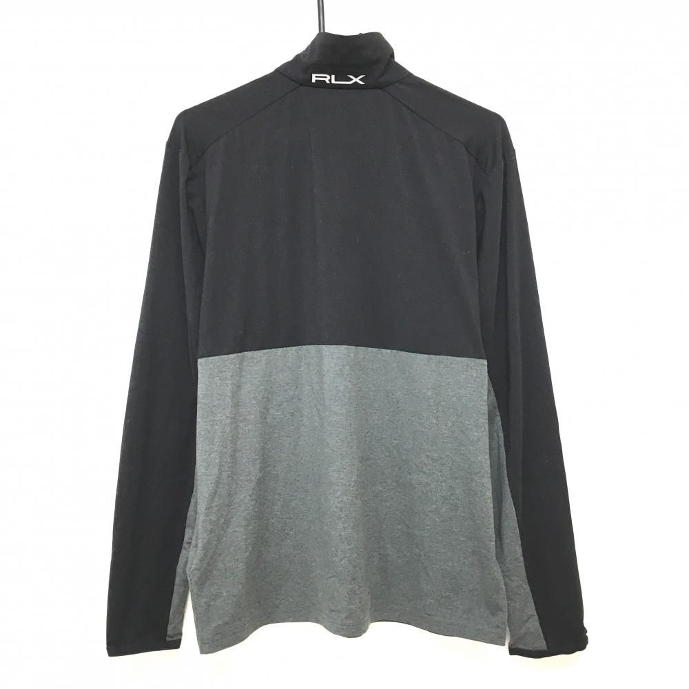 超美品】RLXラルフローレン 長袖ハイネックシャツ 黒×グレー ロゴ