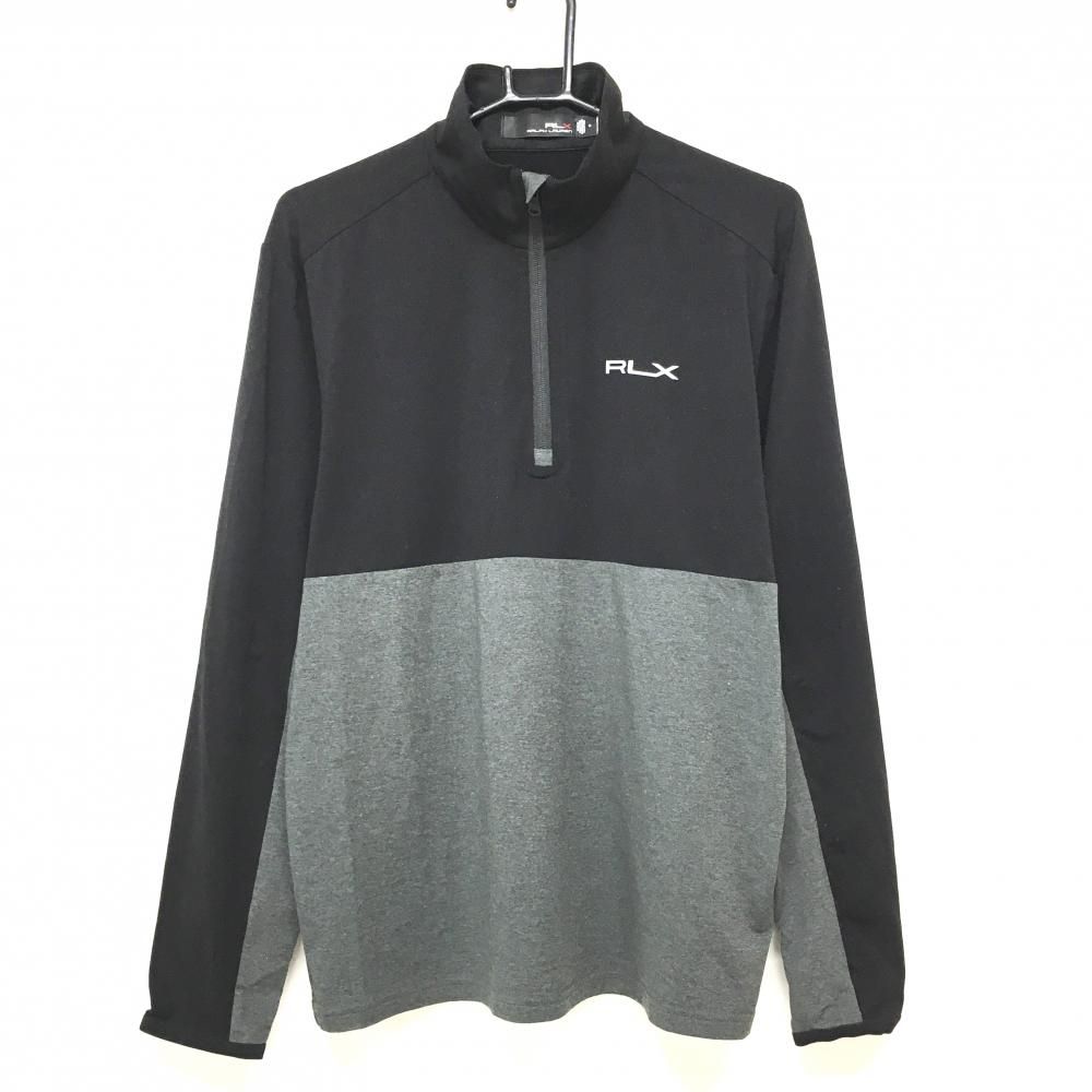 RLX ブラック シャツ US XS ハーフジップ　ラルフローレン 超美品】RLXラルフローレン 長袖ハイネックシャツ 黒×グレー ロゴ
