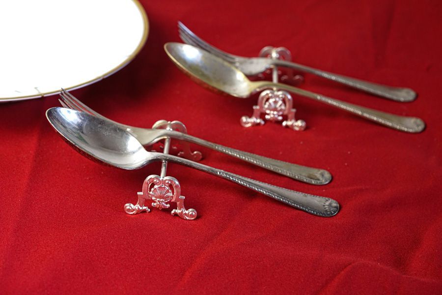 フランス シルバープレートのナイフレストとカトラリーのペアセット gc 1899