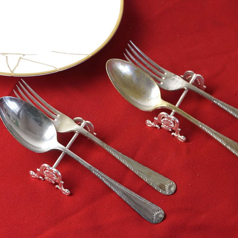 フランス シルバープレートのナイフレストとカトラリーのペアセット gc