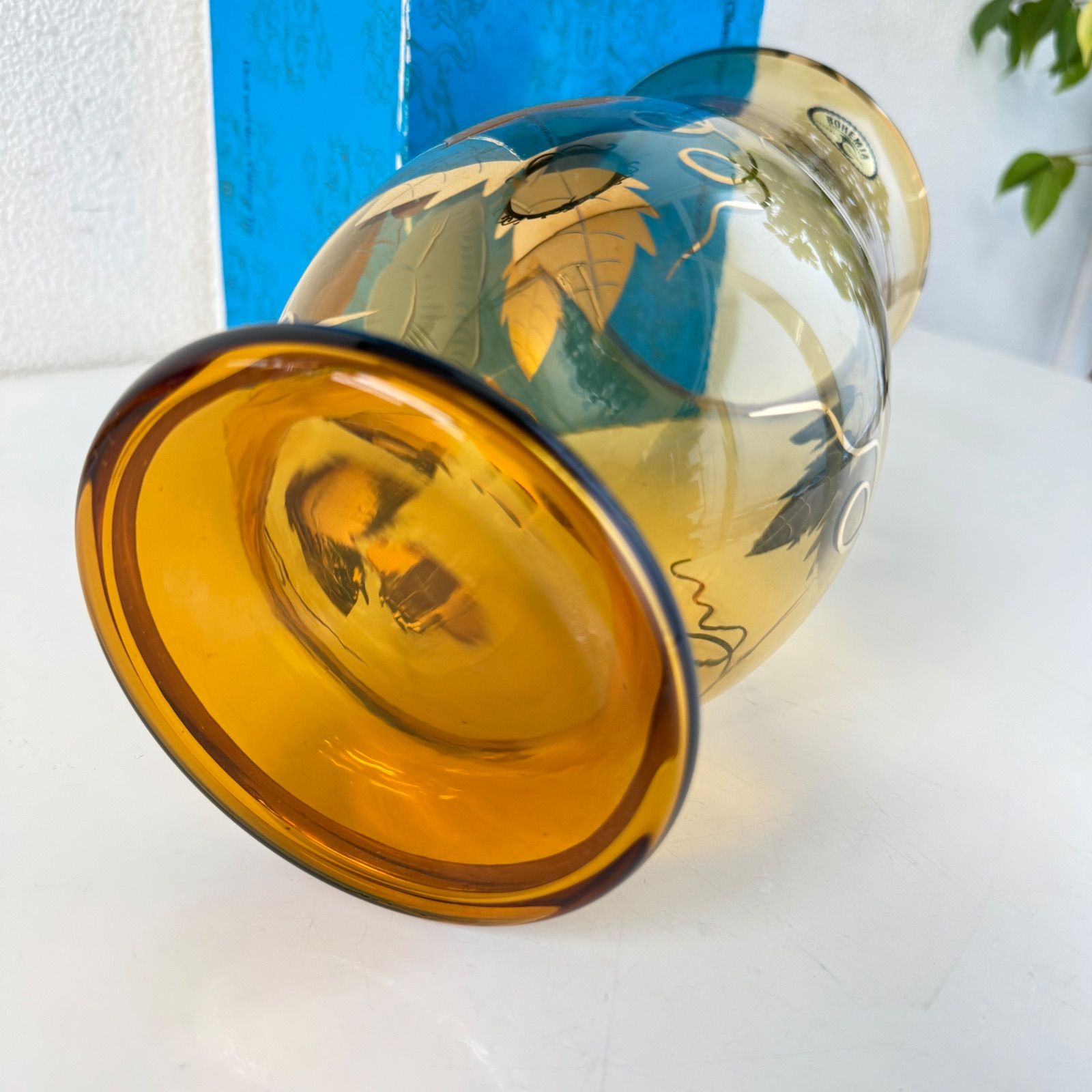 希少・美品】ボヘミアクリスタル 花瓶 朝顔模様 チェコスロバキア製