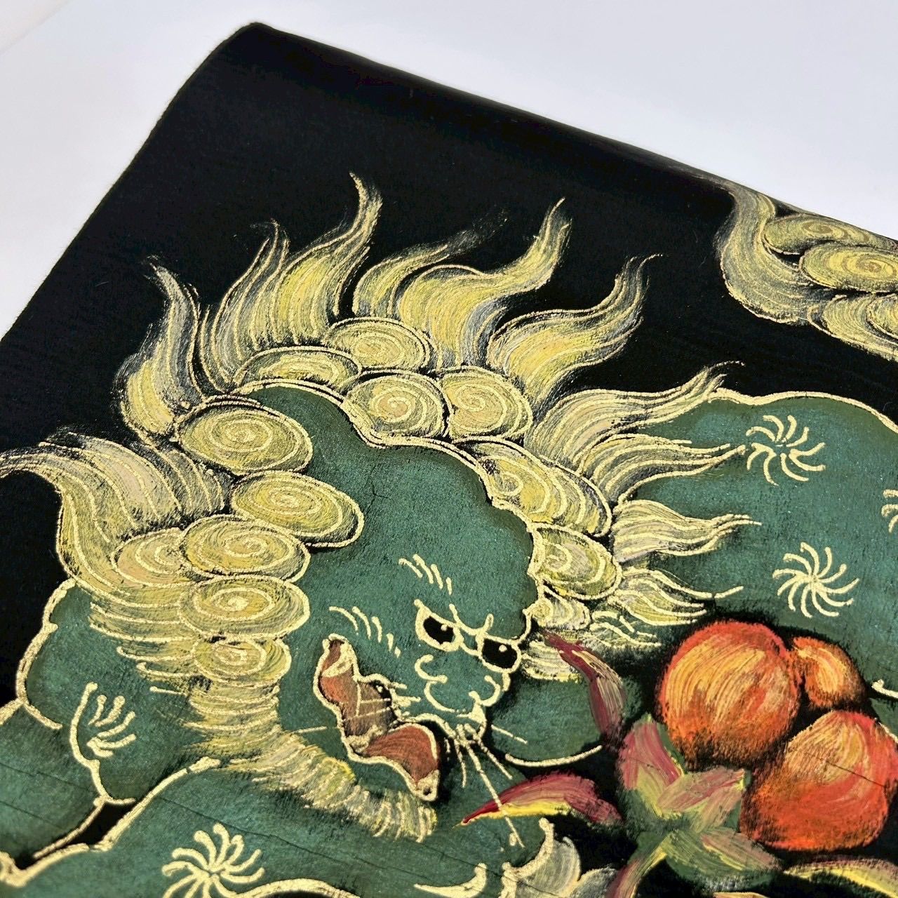 アンティーク 名古屋帯 金彩の獅子 染め 九寸 正絹 着物 MA-1797