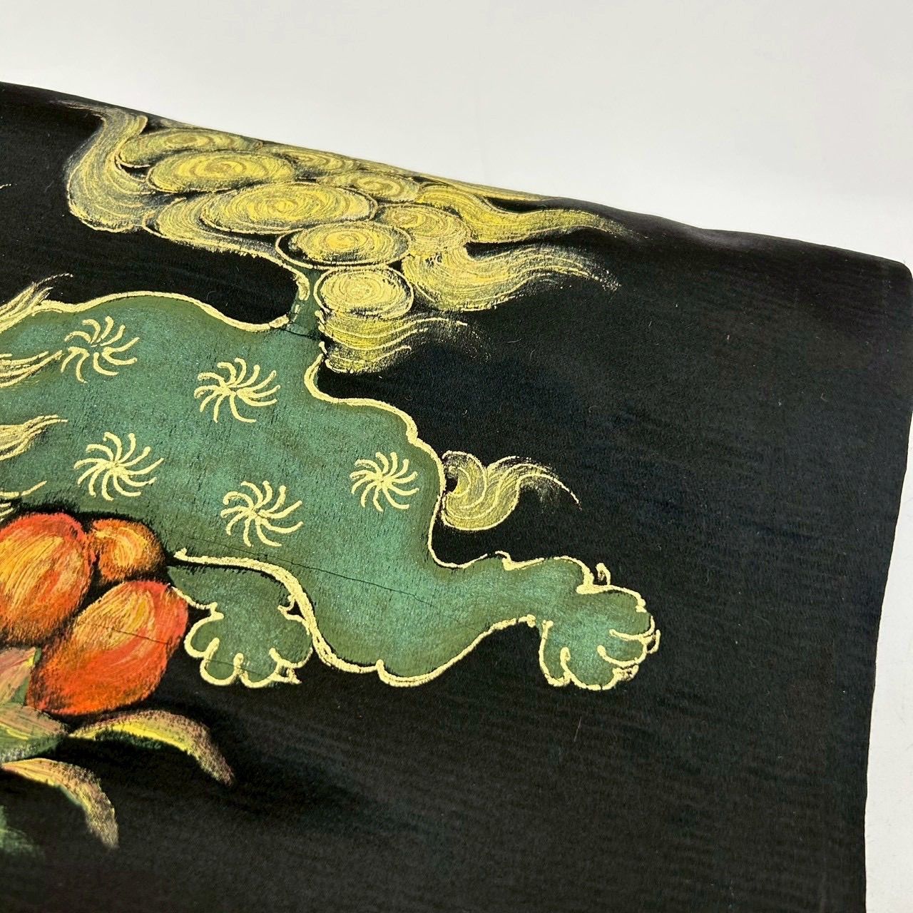 アンティーク 名古屋帯 金彩の獅子 染め 九寸 正絹 着物 MA-1797