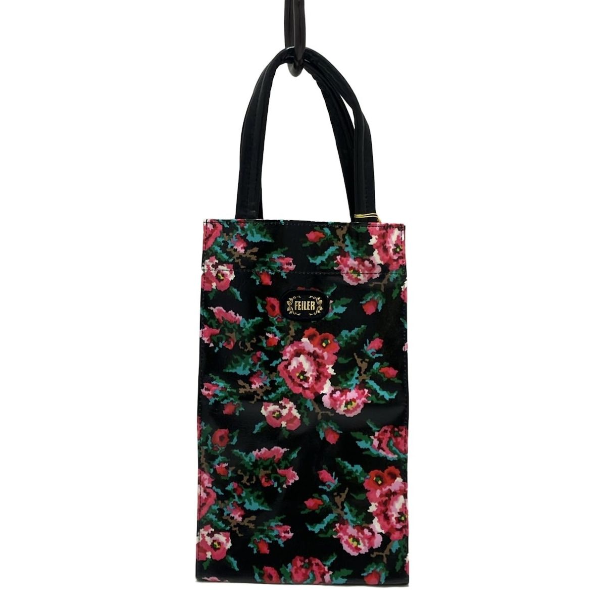 FEILER(フェイラー) トートバッグ - 黒×ピンク×マルチ 花柄