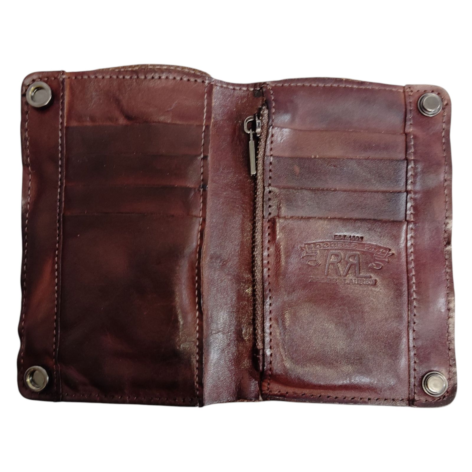 新品未使用 RRL ブラウンレザーウォレット 財布 ビンテージ加工 中古品】 RRL ダブルアールエル ブラウン レザー ウォレット 折り財布