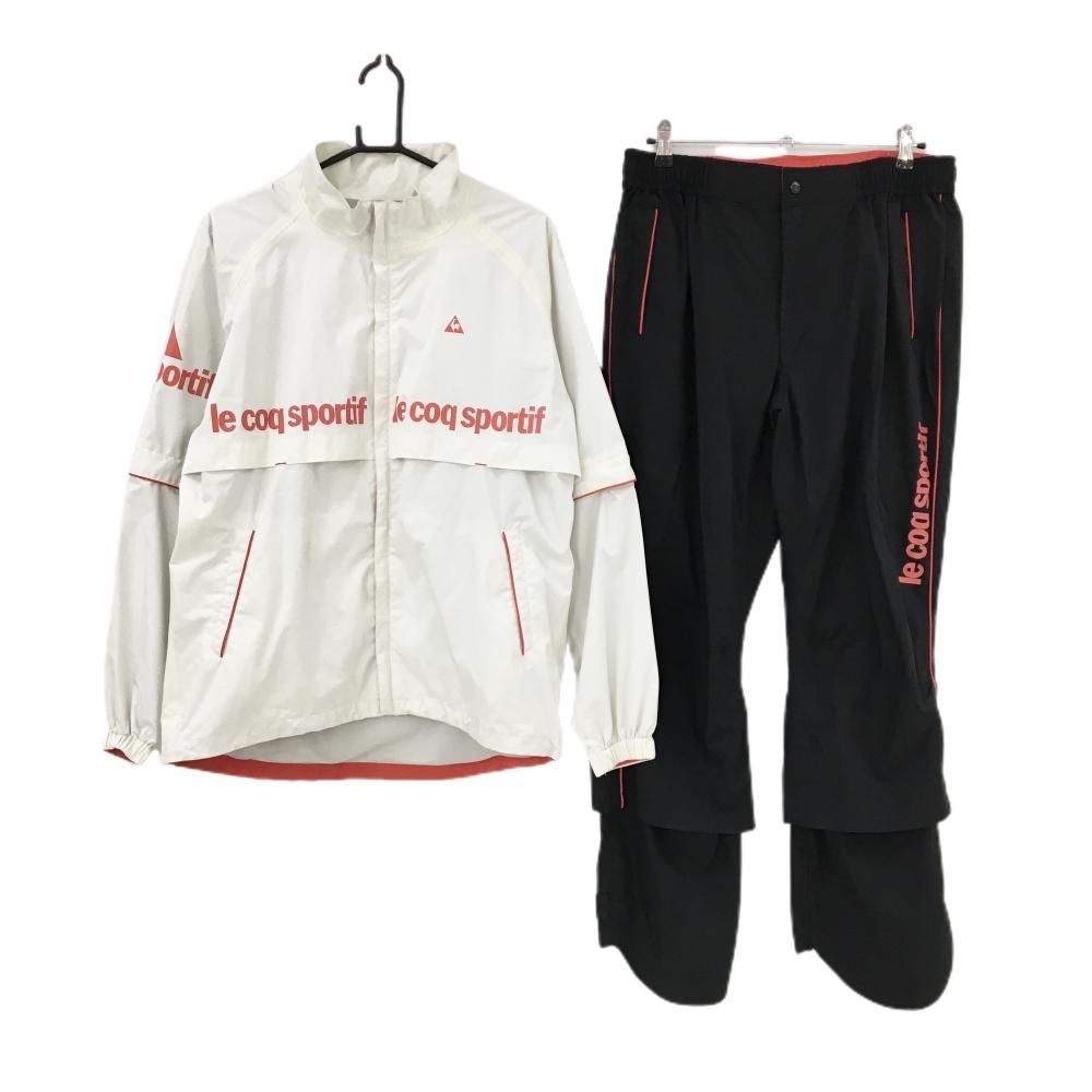 ルコックゴルフ レインウェア 2 WAYジャケット×パンツ 白×黒 袖着脱可 メンズ LL ゴルフウェア le coq sportif