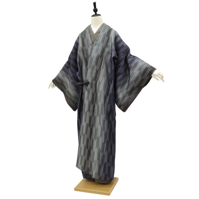 中古】 道中着 コート リサイクル 単衣 紋紗 正絹 矢羽根 グレー 紫