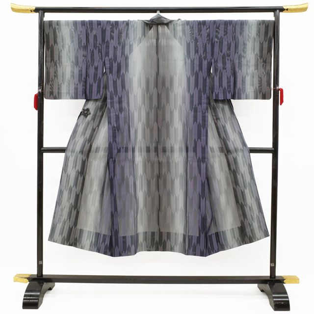 中古】 道中着 コート リサイクル 単衣 紋紗 正絹 矢羽根 グレー 紫