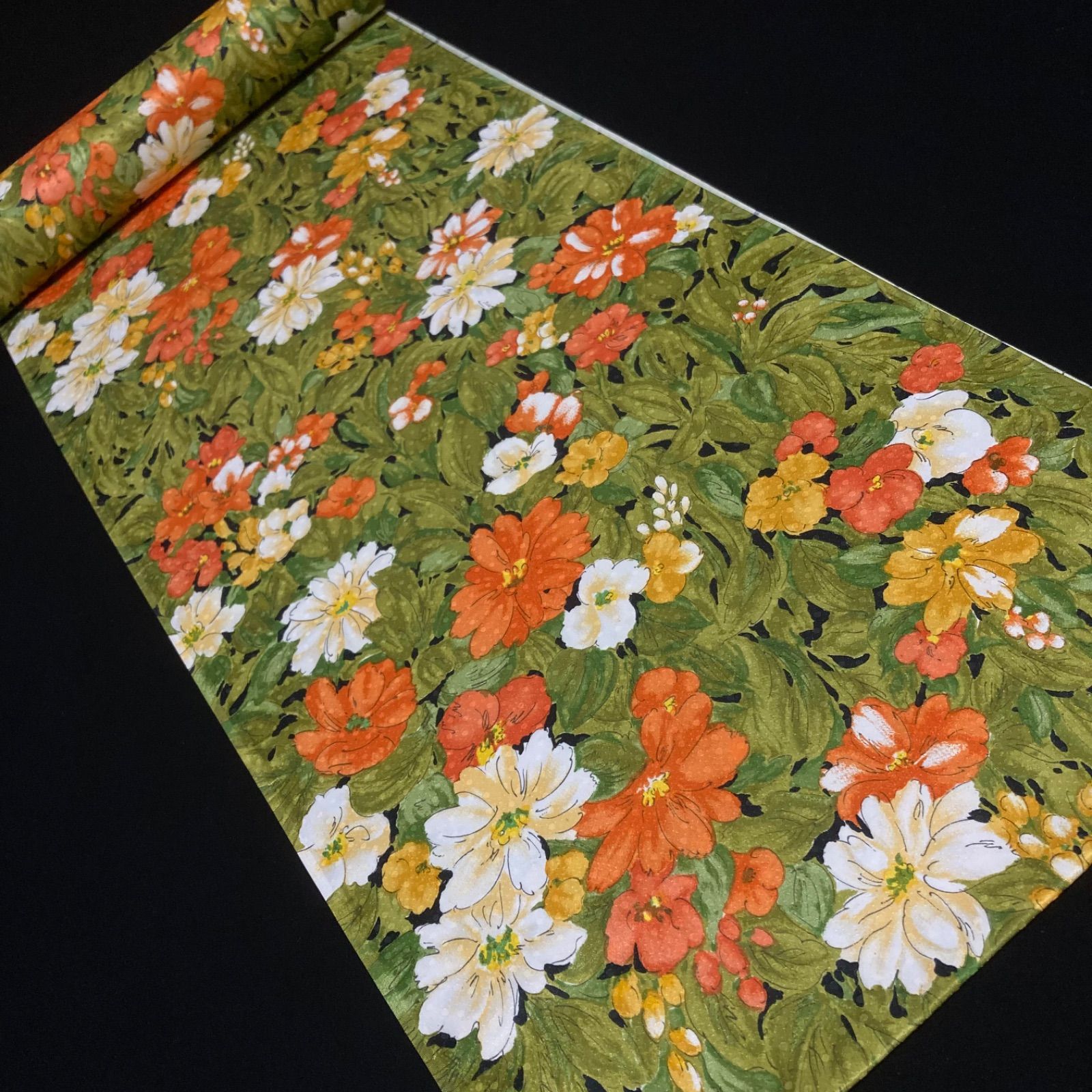 注文 着物と帯オレンジ y120◾️割と綺麗なポリエステル化繊着尺反物5