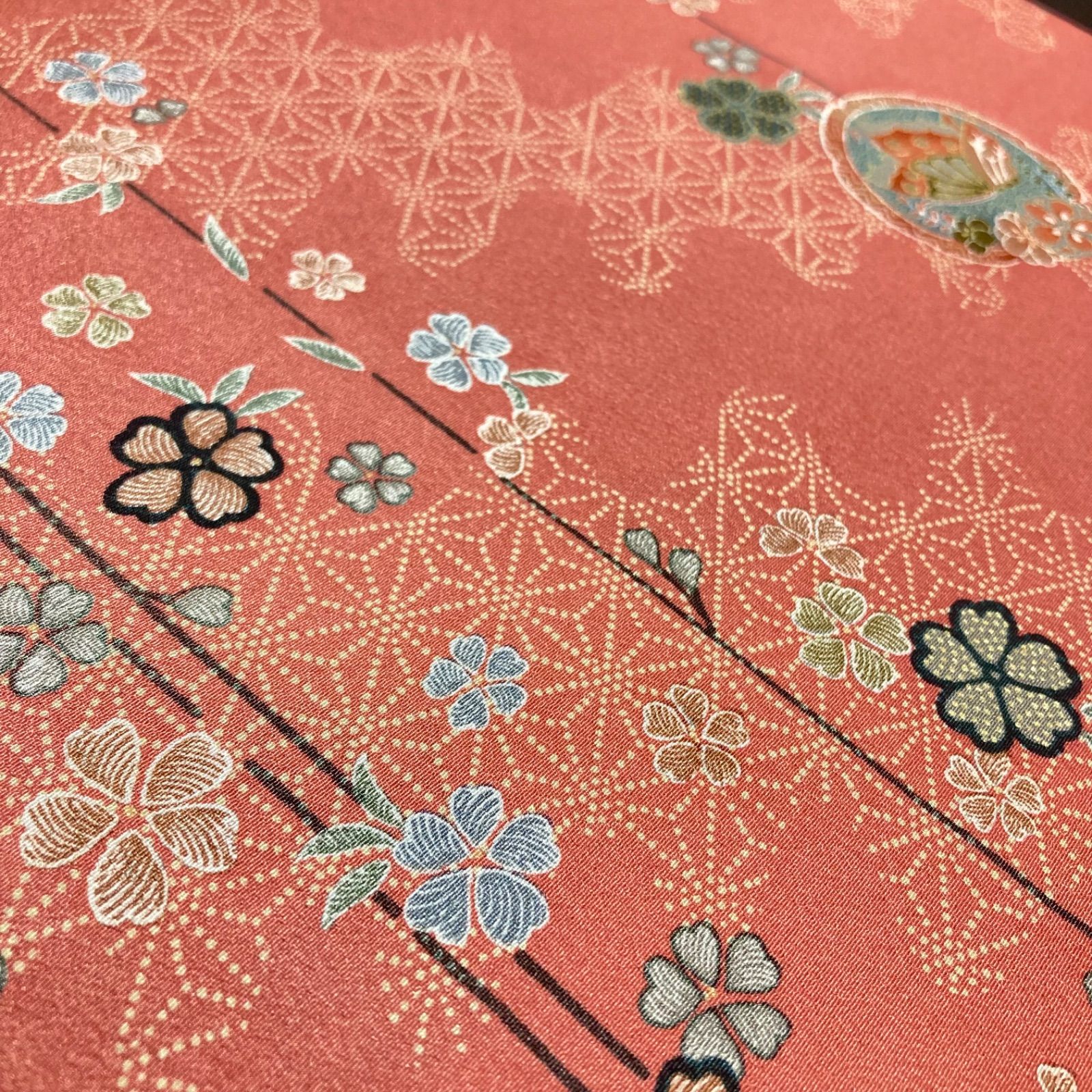 着物と帯オレンジ y144◾️割と綺麗なポリエステル化繊着尺反物23点◾️ 着物と帯オレンジ y144◾️割と綺麗なポリエステル化繊着尺反物23点