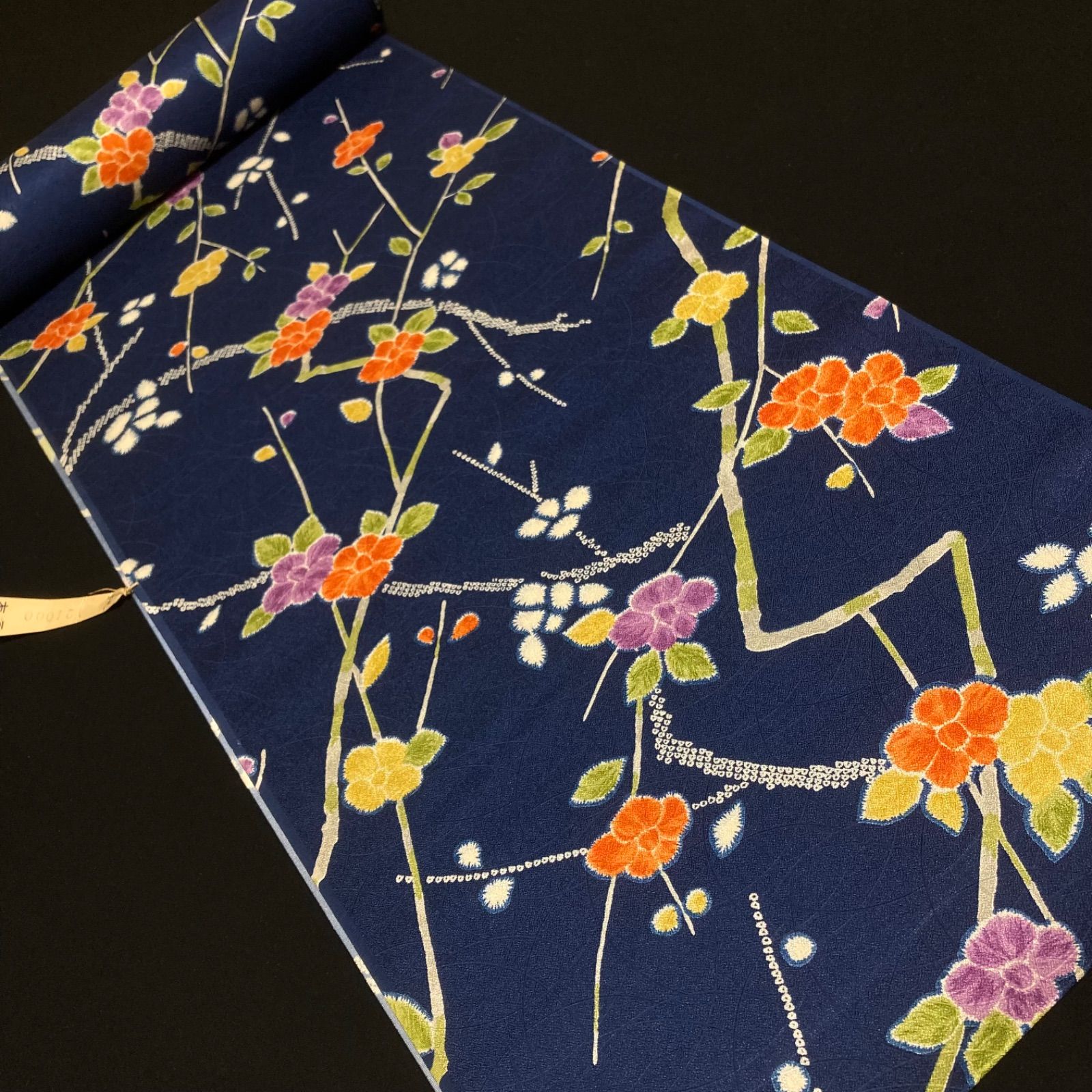 注文 着物と帯オレンジ y120◾️割と綺麗なポリエステル化繊着尺反物5