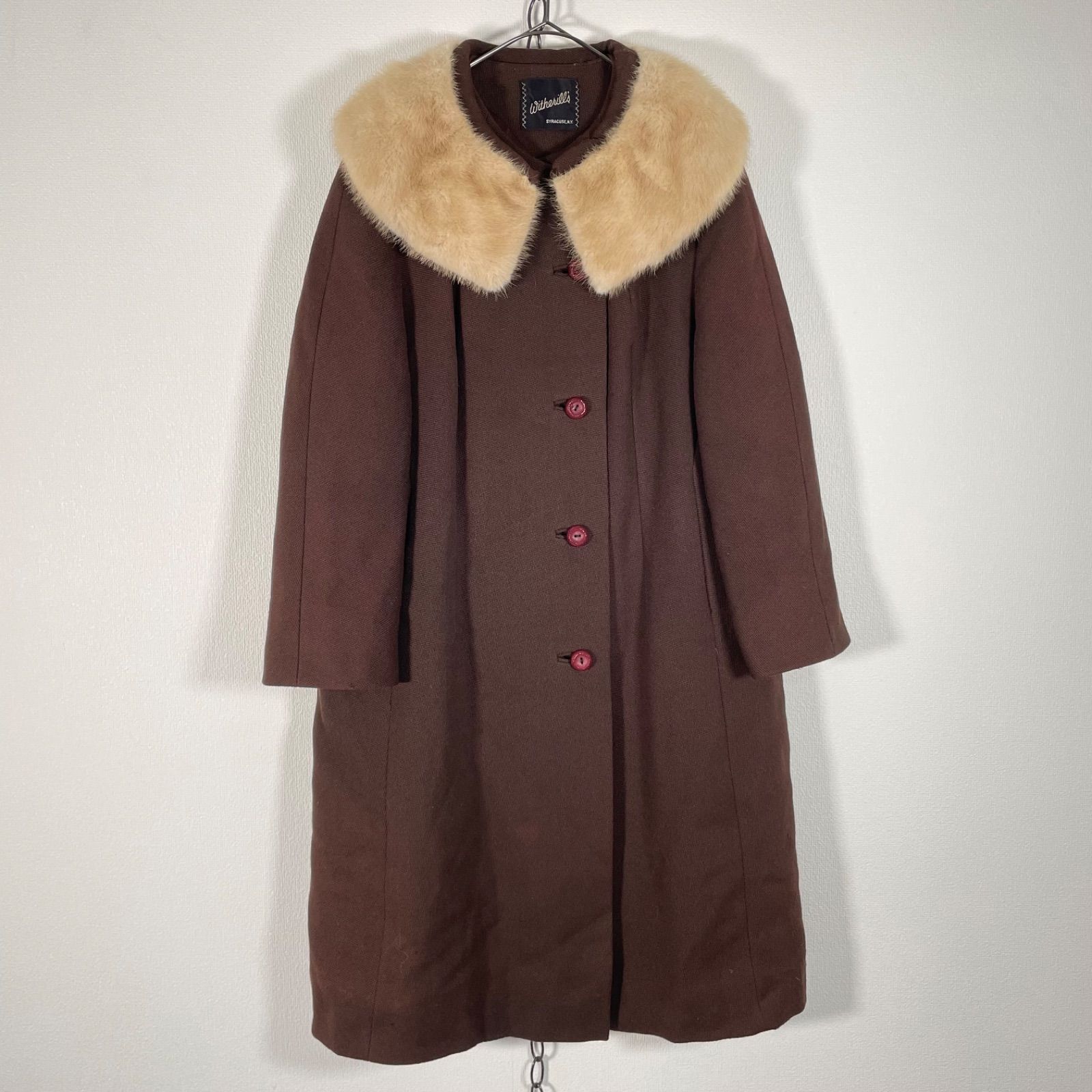 70 s 80 ヴィンテージ ファー襟 ロングコート レディース サイズMサイズ程度 ブラウン系