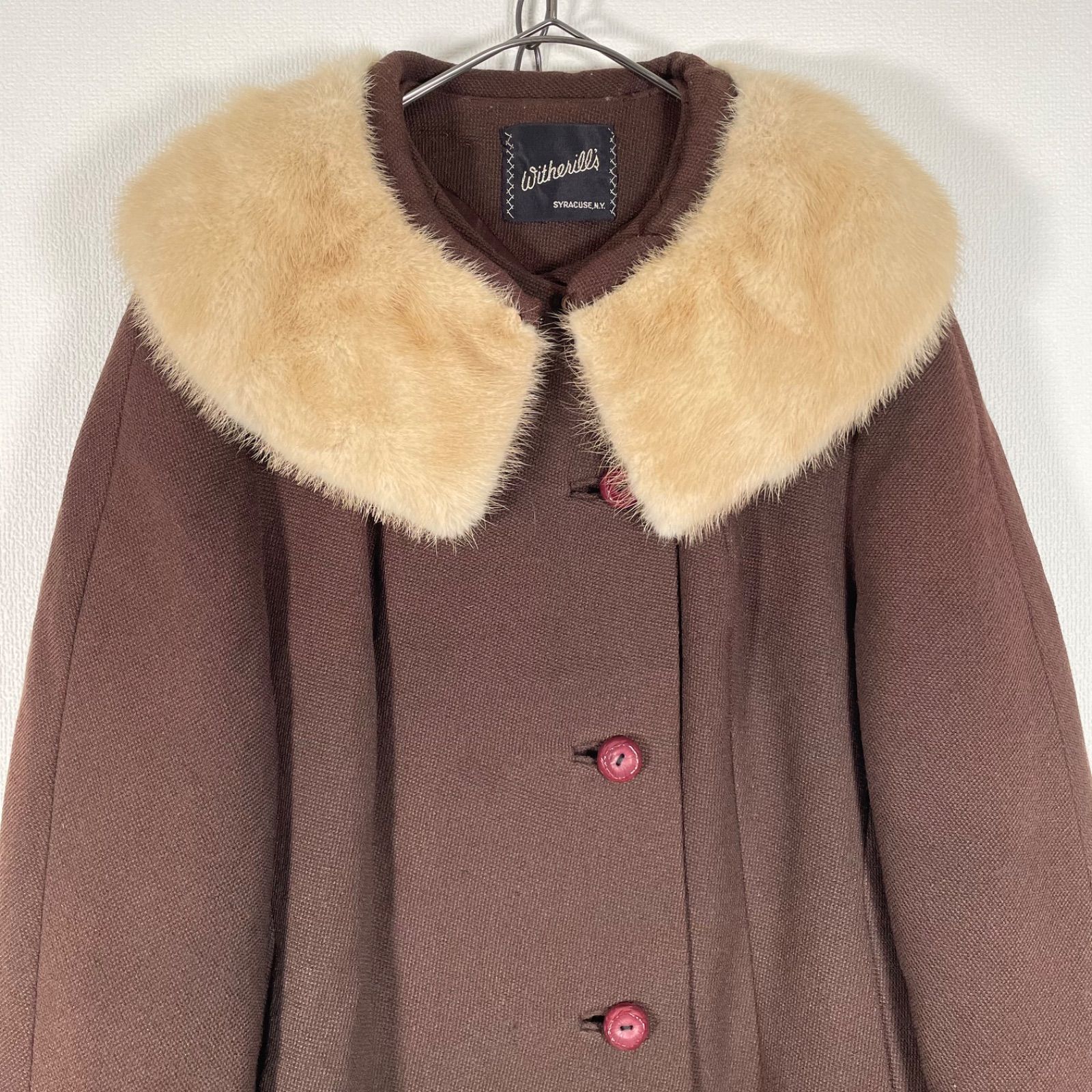 70s 80s vintage ヴィンテージ ファー襟 ロングコート レディース 