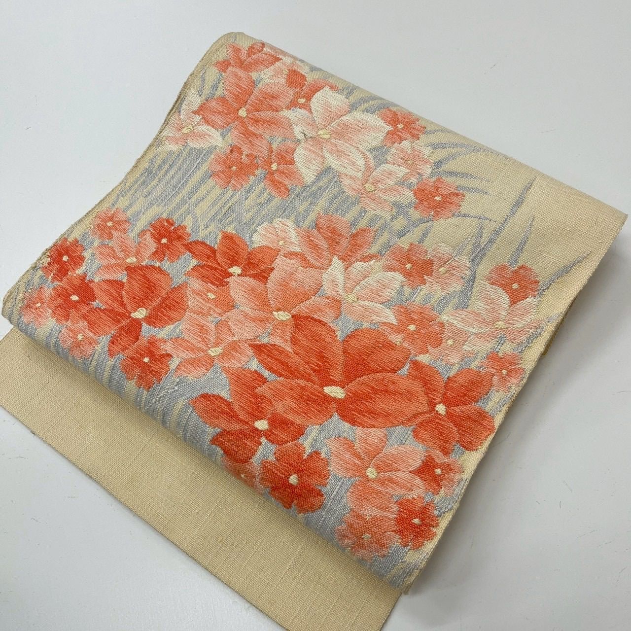 名古屋帯 真綿紬 花柄の織り出し 八寸 正絹 着物 MA-1774 - メルカリ