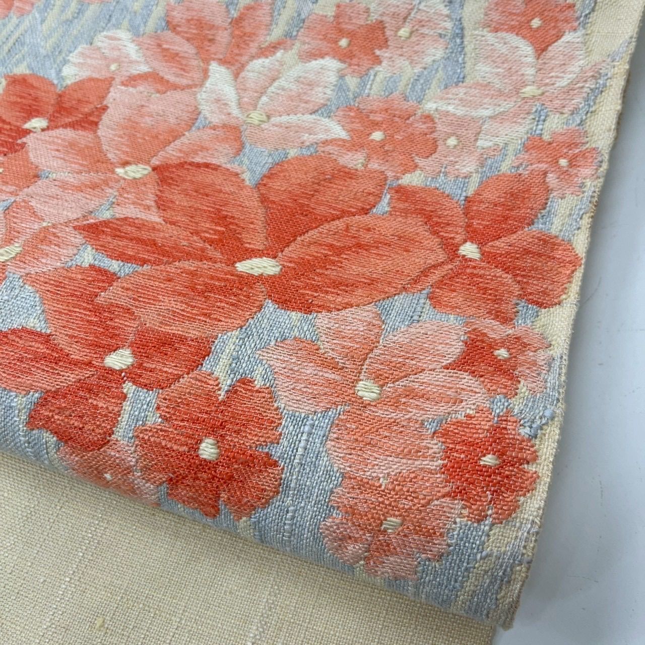 名古屋帯 真綿紬 花柄の織り出し 八寸 正絹 着物 MA-1774 - メルカリ