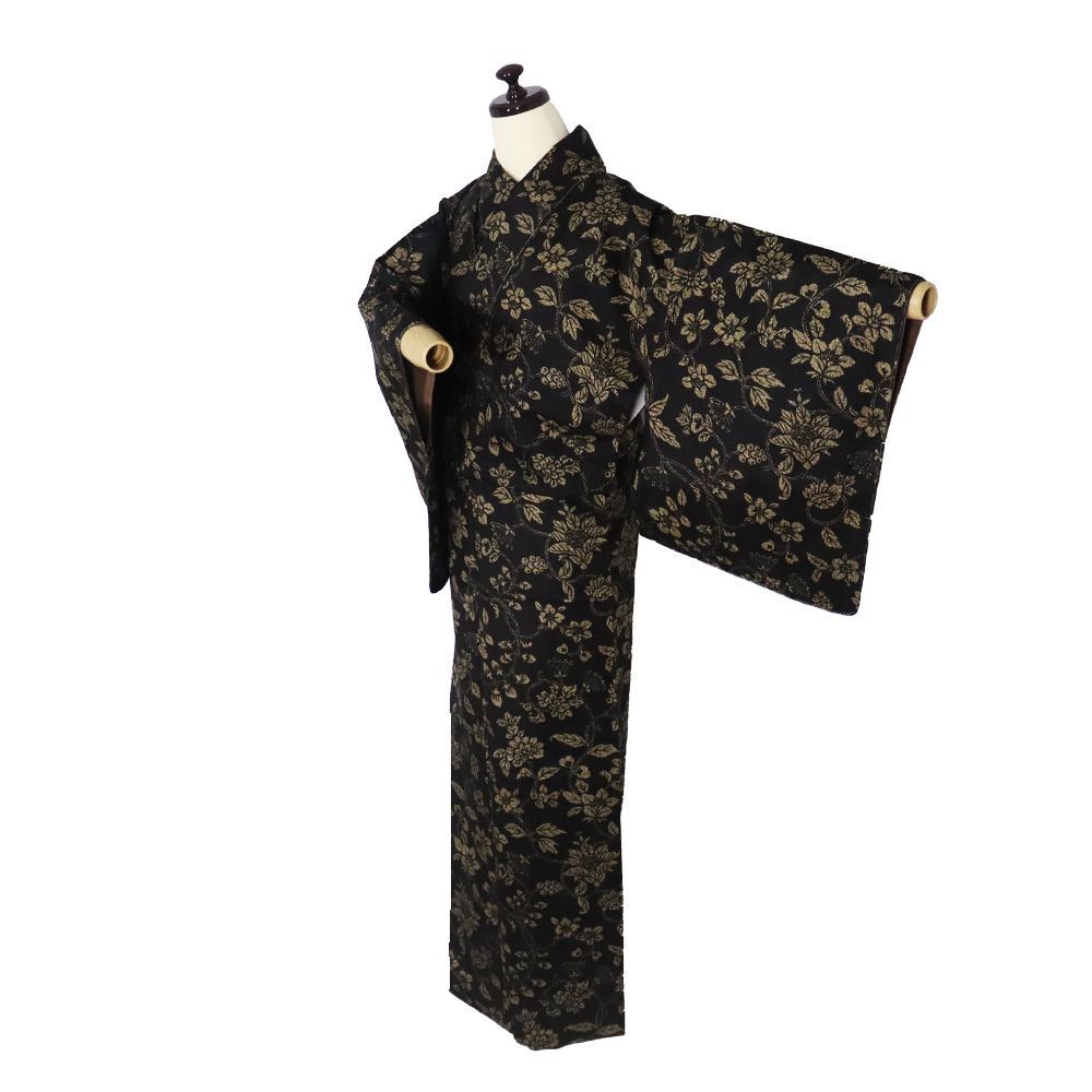 染大島紬 袷 正絹 焦げ茶色 唐花 SMサイズ ki 31407 おおしまつむぎ tumugi レディース シルク ギフト 秋冬春 品 み