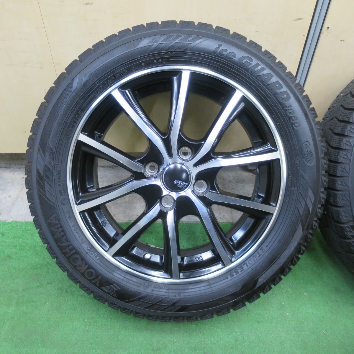 バリ溝 キレイ 9 5分 スタッドレス 185 60 R 15 ヨコハマ アイスガード iG SPORT KRONE スポルト クローネ 15インチ PCD 100 4 H ス