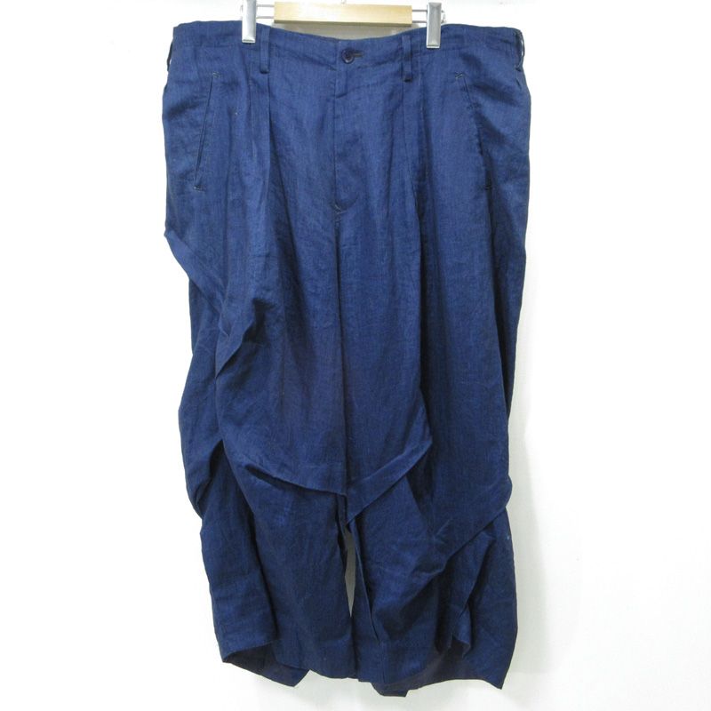 Yohji Yamamoto POUR HOMME ヨウジヤマモトプールオム L S BIG TUCK PANTS ビッグタックパンツ リネンパンツ HZ P 49 316 ネイビー インディゴ サイズ 2 108