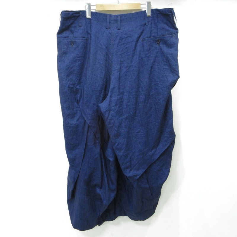 Yohji Yamamoto POUR HOMME ヨウジヤマモトプールオム L S BIG TUCK PANTS ビッグタックパンツ リネンパンツ HZ P 49 316 ネイビー インディゴ サイズ 2 108