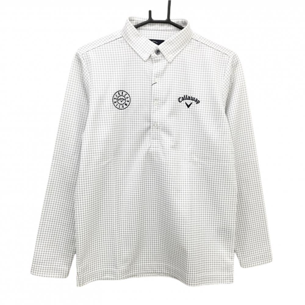キャロウェイ 長袖ポロシャツ 白×グレー 千鳥格子 ボタンダウン 裏微起毛 メンズ M ゴルフウェア Callaway
