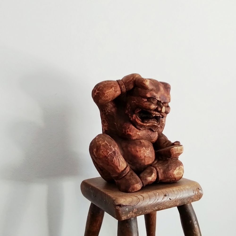 骨董　木製　仏像　アンティーク 鬼坐像 アンティーク 木彫 鬼像 仏像 骨董 古美術 美術品 時代物 希少