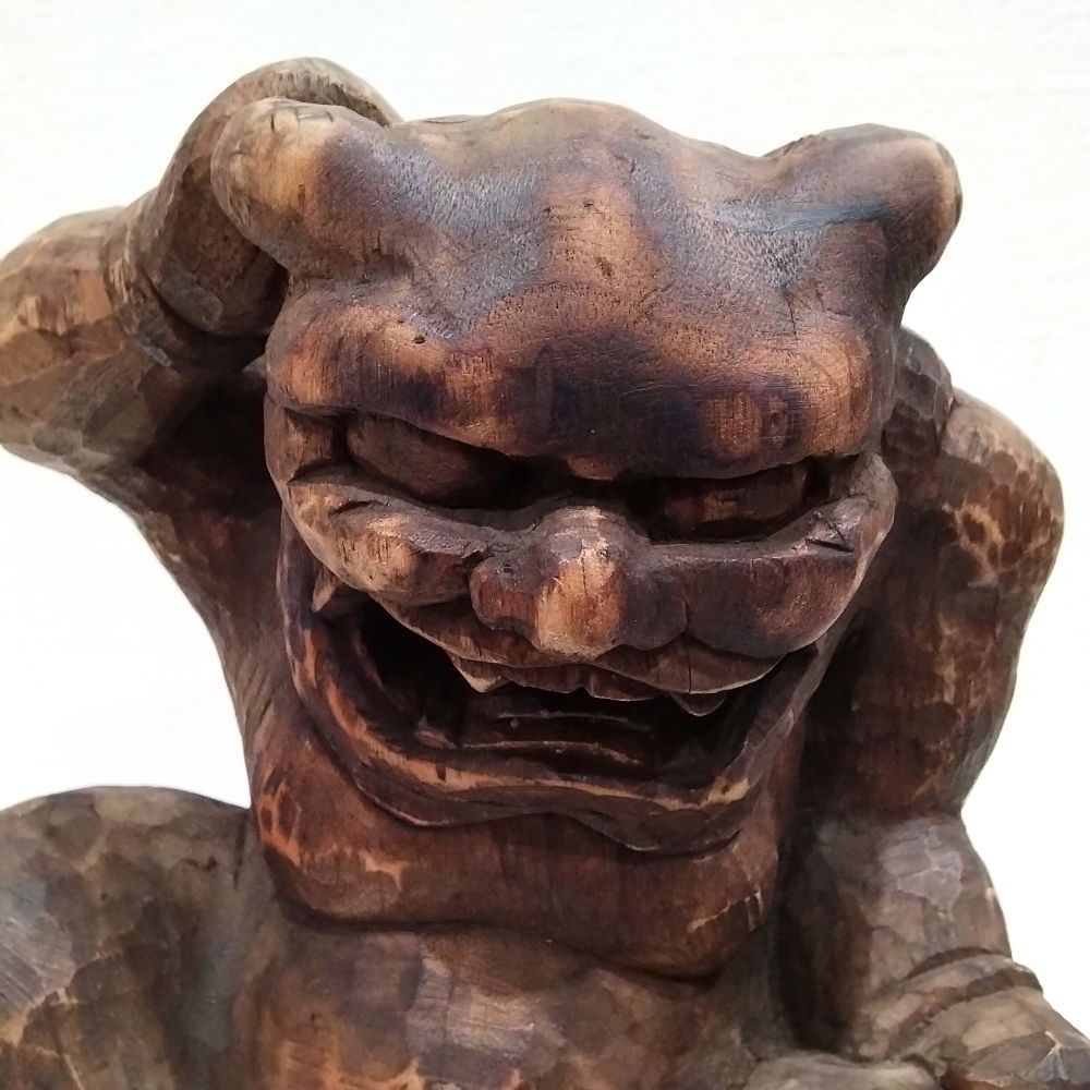 鬼坐像 アンティーク 木彫 鬼像 仏像 骨董 古美術 美術品 時代物 希少