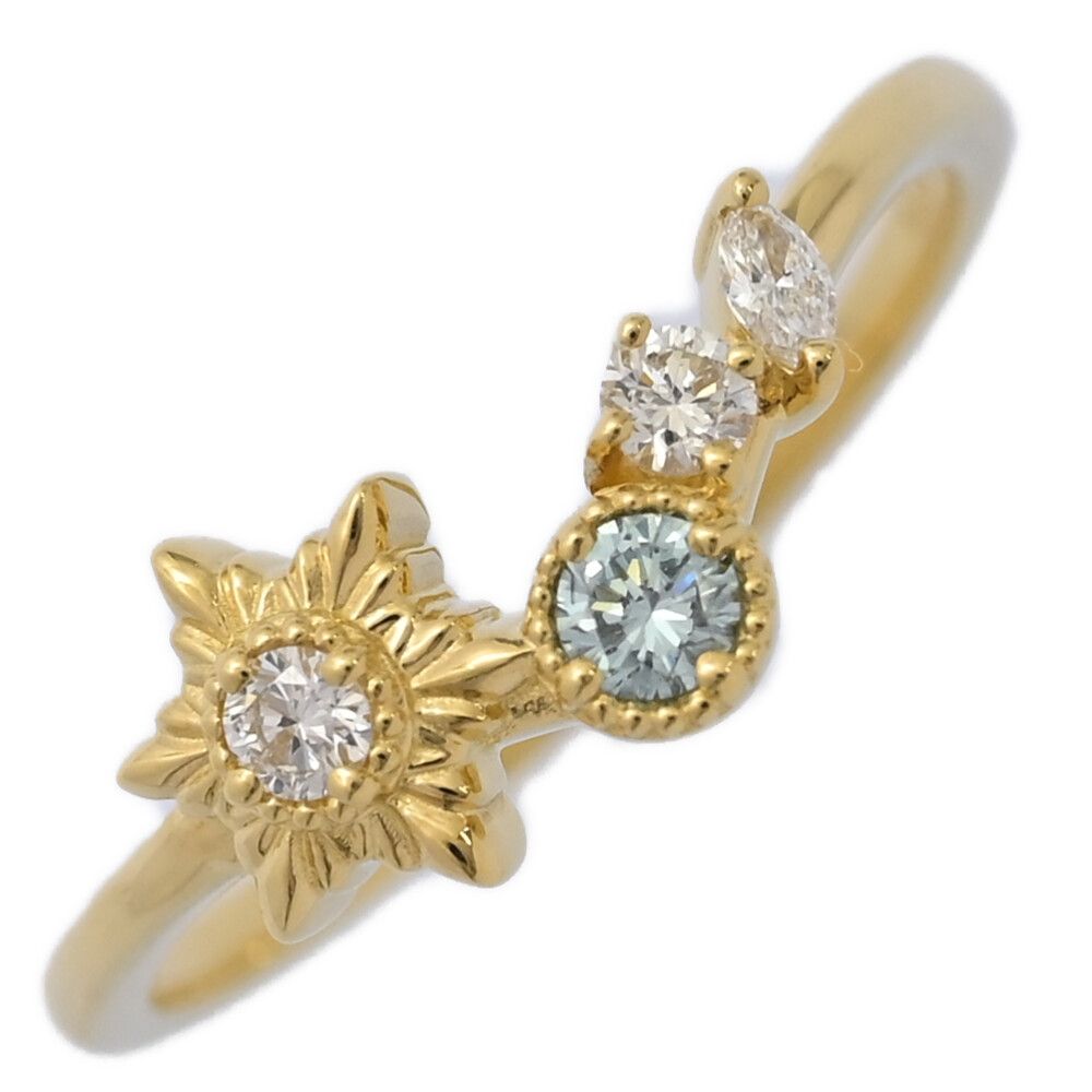 0 06 ct FD 1 スノーフレーク 雪の結晶 ブルーダイヤモンド･リング･指輪 K 18 YG 750 2 g 12号 52 ダイヤ プレゼント ♀ N レディース 596952