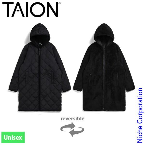 タイオン シティ リバーシブル パイピングフード ダウン×ボア コート TAION-R 106 BCI-LONG BKBK ブラックxブラック L