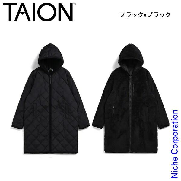 タイオン シティ リバーシブル パイピングフード ダウン×ボア コート TAION-R 106 BCI-LONG BKBK ブラックxブラック M