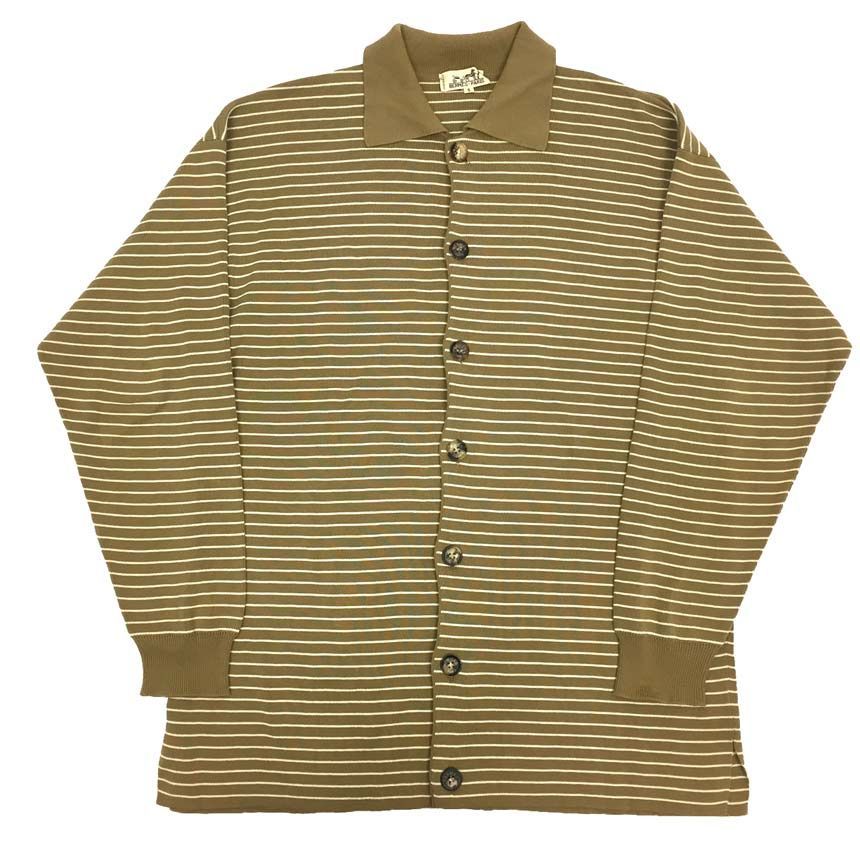 HERMES エルメス ボーダー 衿付き カーディガン メンズ コットン