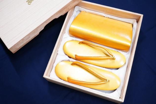 草履＆本革ハンドバッグ ゴールド 和装 フォーマル