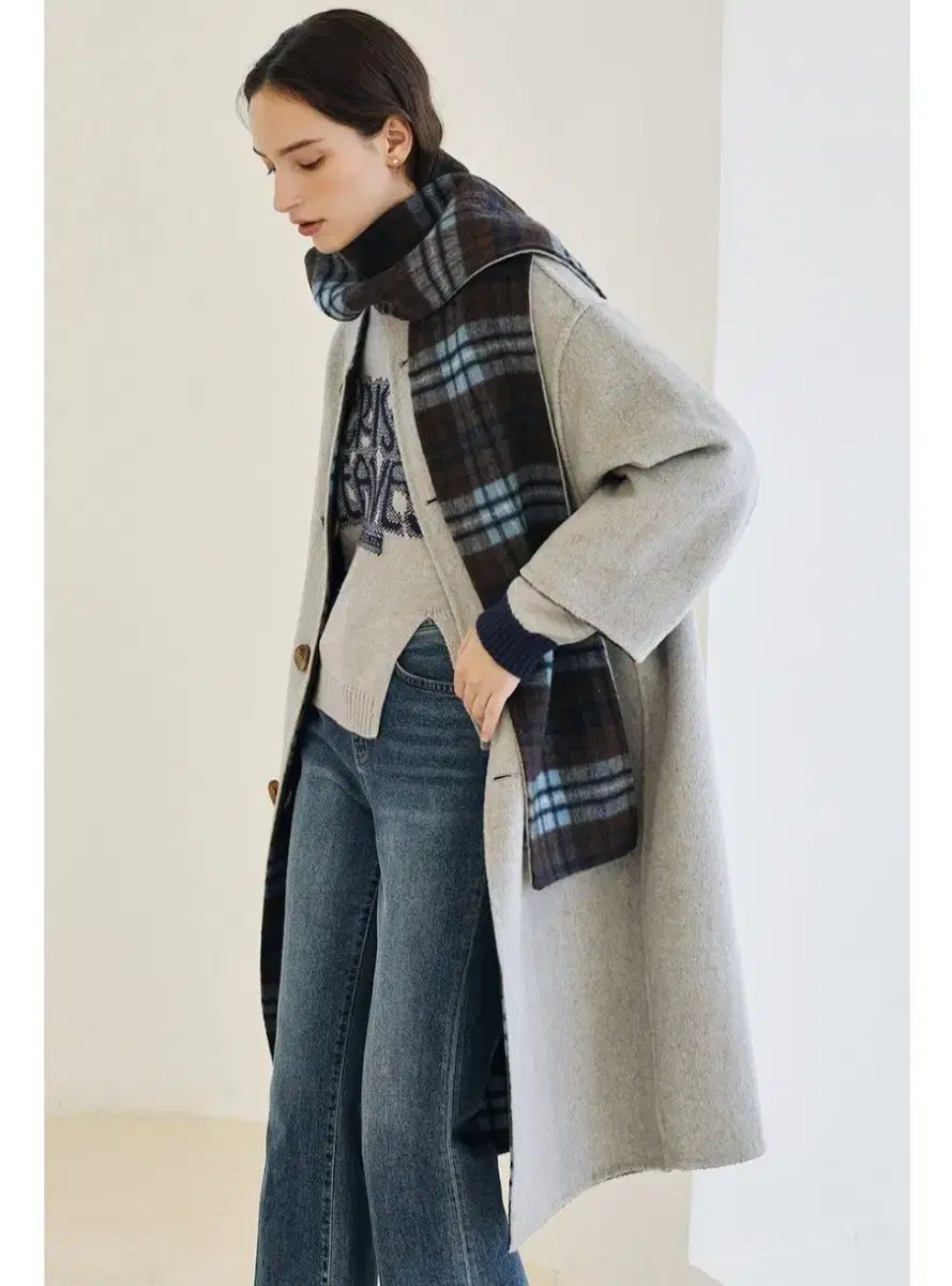 チェックマフラーセット リバーシブル ロング コート