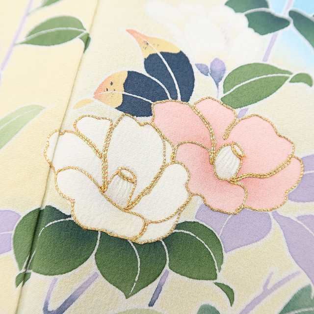 ✾まめ藤✾金駒刺繍 手描き友禅 正絹 着物 ティアラをつけた椿と次のステージへ 訪問着 U-88