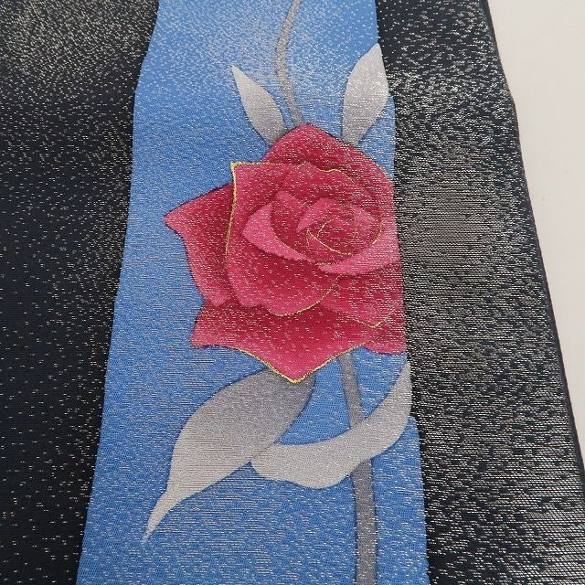 ❁tomihisa❁ 薔薇 銀通し 着物 振り向いてミステリアス いま証される薔薇の真実 正絹 袋帯 5288