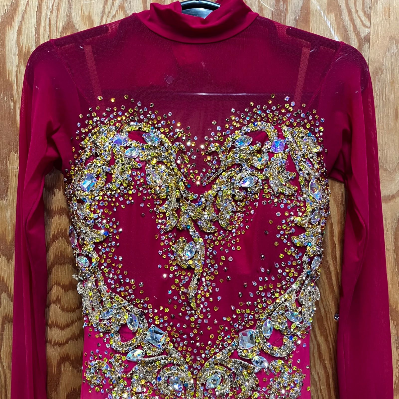 げ交渉 社交ダンスドレス パーティドレス ラインストーン レッド