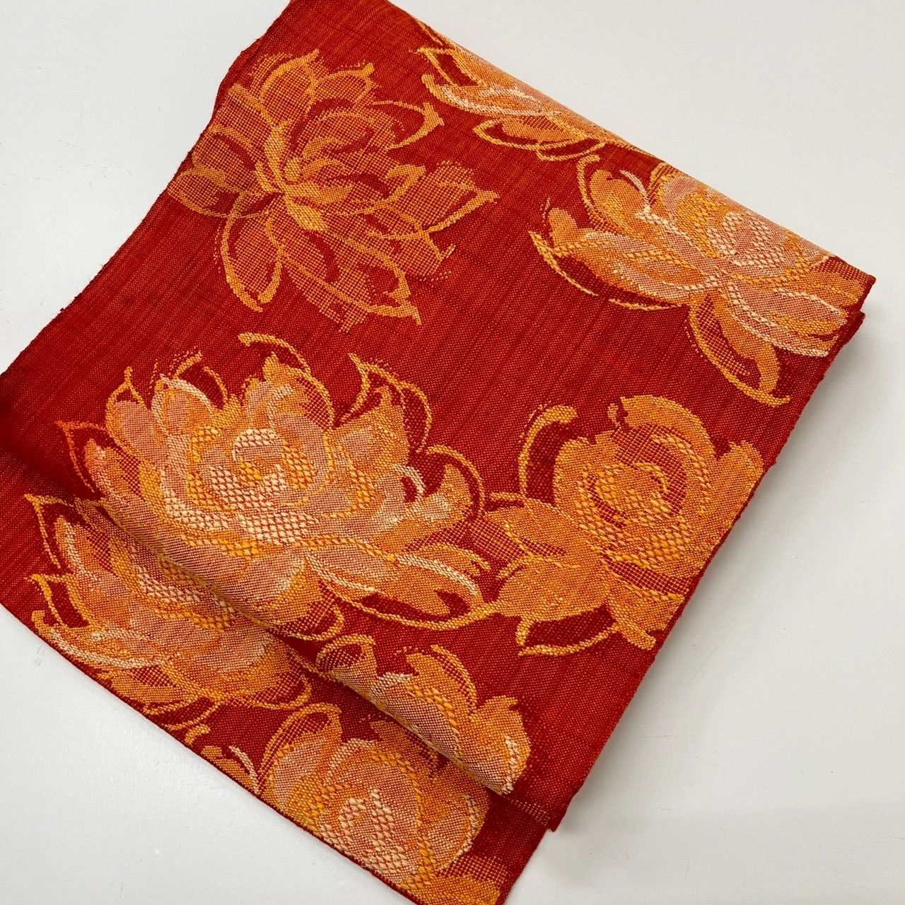 ☆ 名古屋帯 真綿紬 花模様 橙褐色 O-5531 名古屋帯 真綿紬 花柄の織り出し 八寸 正絹 着物 MA-1784 - メルカリ