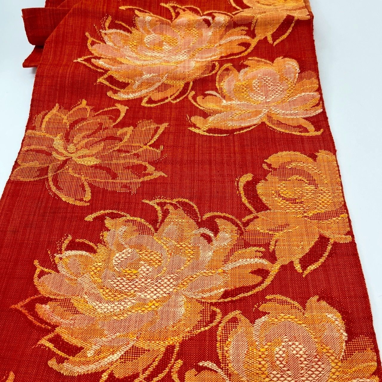 おまとめ専用　紬八寸名古屋帯（大きな花文）長377 正絹美品 名古屋帯 真綿紬 花柄の織り出し 八寸 正絹 着物 MA-1784 - メルカリ