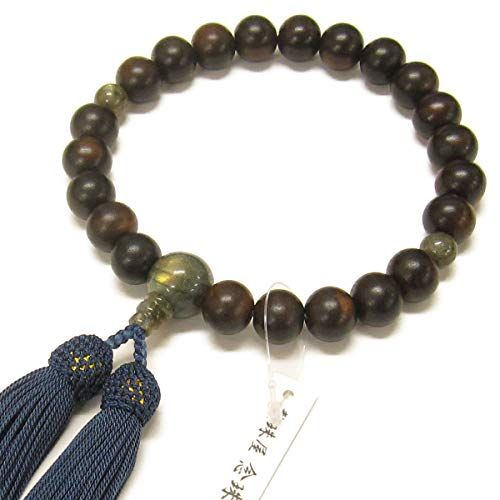 念珠堂 数珠 男性用 縞黒檀 しまこくたん 22玉 ラブラドライト 正絹房 数珠袋付き 全ての宗派でお使い頂ける 手作り 念珠 国産 念誦 創業80余年 老舗数珠メーカー d 8 e 0 b 29 a