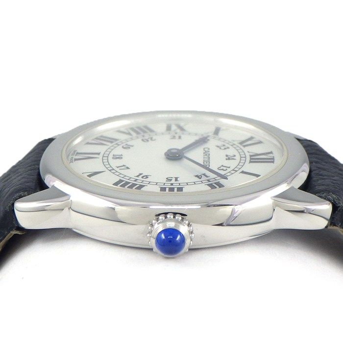 カルティエ Cartier 腕時計 ロンド ソロ SM サンドブラスト仕上げ シルバー文字盤 SS ブラック レザーベルト クオーツアナログ