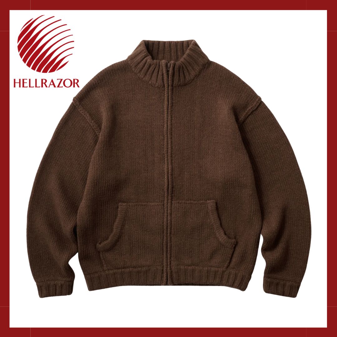 HELLRAZOR LOGO FULL ZIP KNIT/ BROWN (ヘルレイザー ニット) - メルカリ