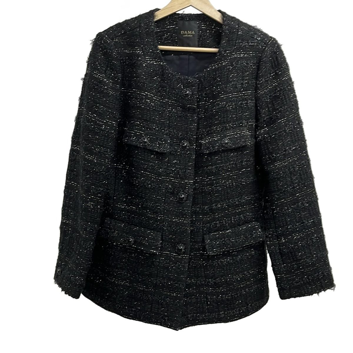 DAMAcollection ダーマ ジャケット サイズ13 AR M レディース - 黒×シルバー 長袖 ツイード ラメ 冬