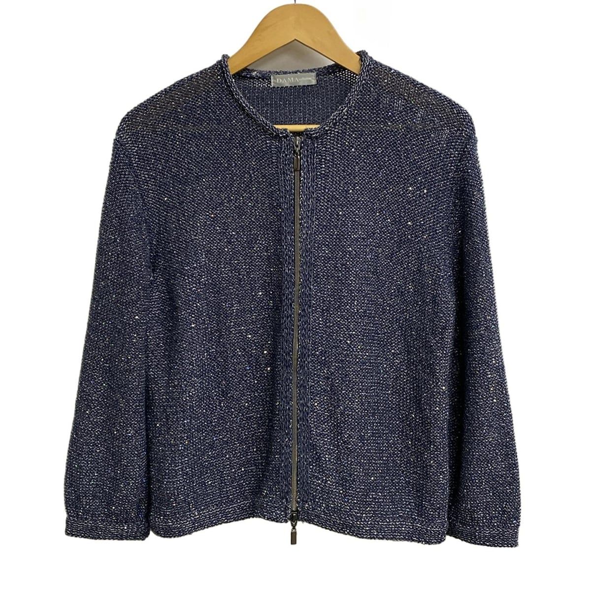 DAMAcollection ダーマ ブルゾン サイズLL レディース ネイビー マルチ 長袖 ラメ メッシュ ジップアップ 春 夏