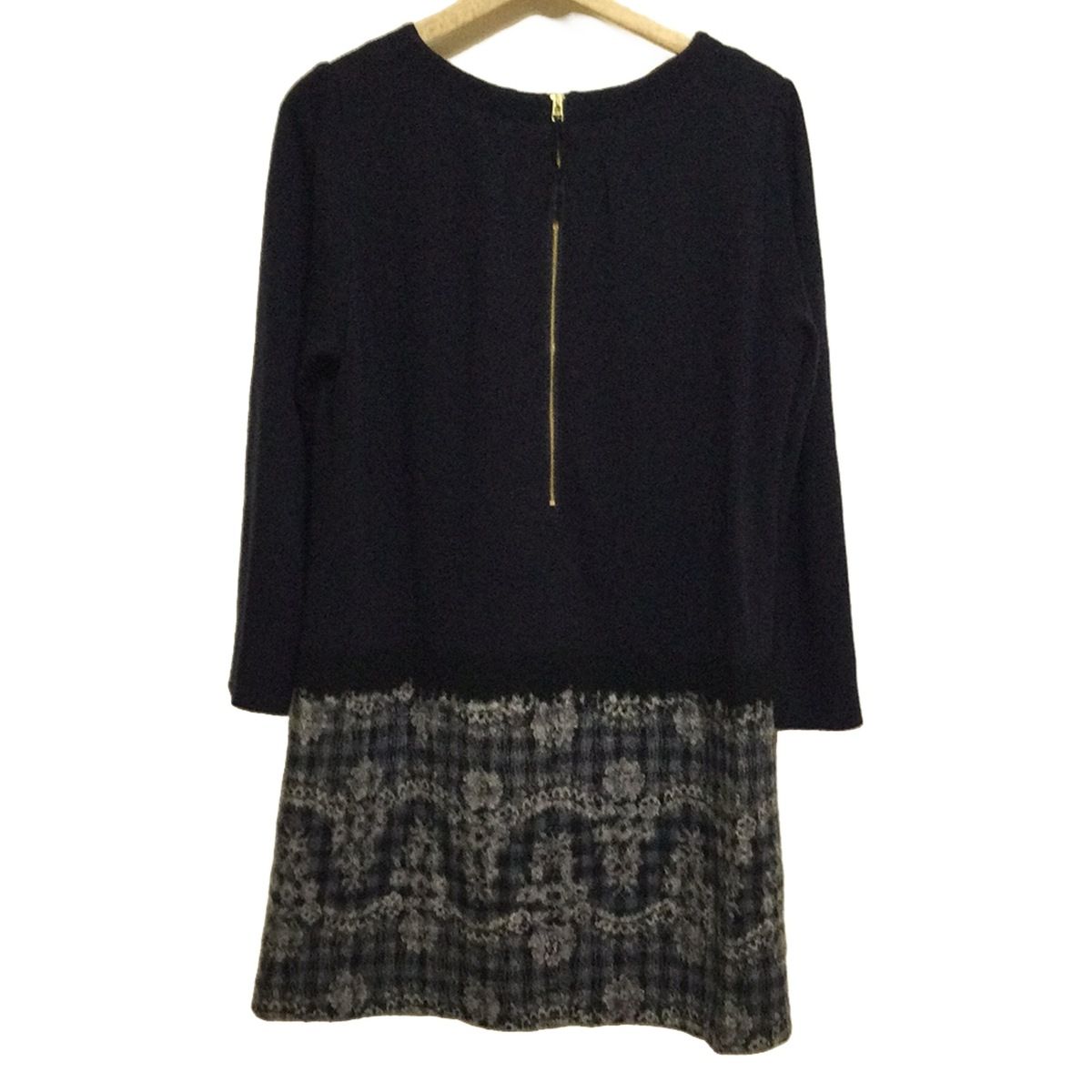 Rose Tiara ローズティアラ ワンピース サイズ42 L レディース ダークネイビー 白 チェック柄 フラワー 長袖