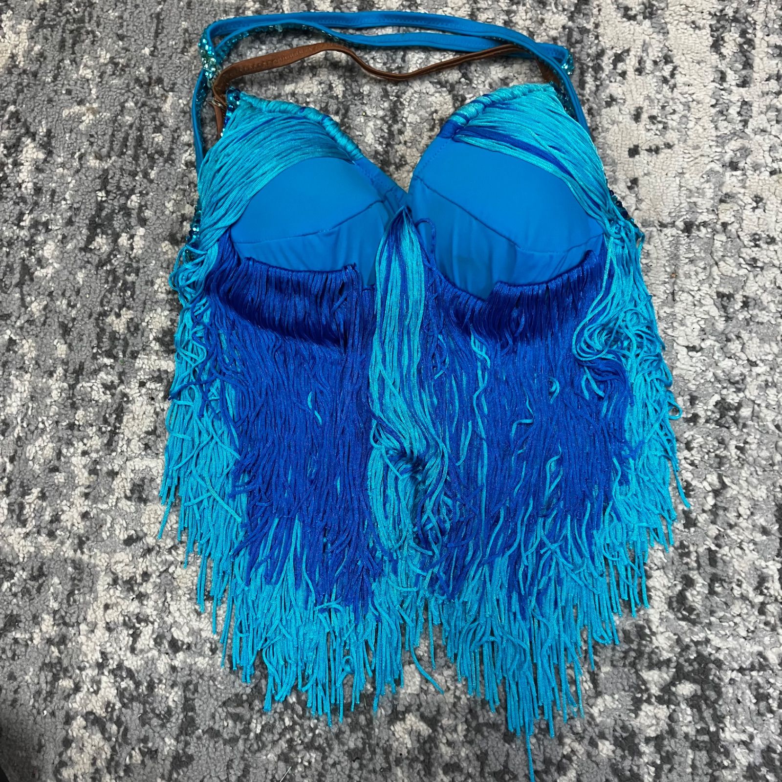 げ交渉 社交ダンスドレス ラインストーン ブルー フリンジ