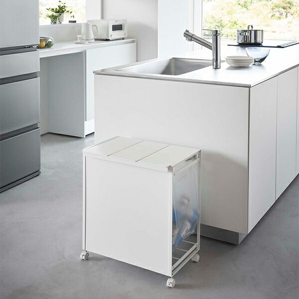 新品】 山崎実業 Tower タワー 蓋付き目隠し分別ダストワゴン 3分別