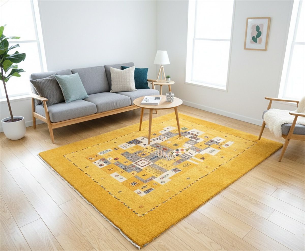 ペルシャ ギャッベ リビング敷き ラグ 197 x 150 cm 黄金色 パネル 103063