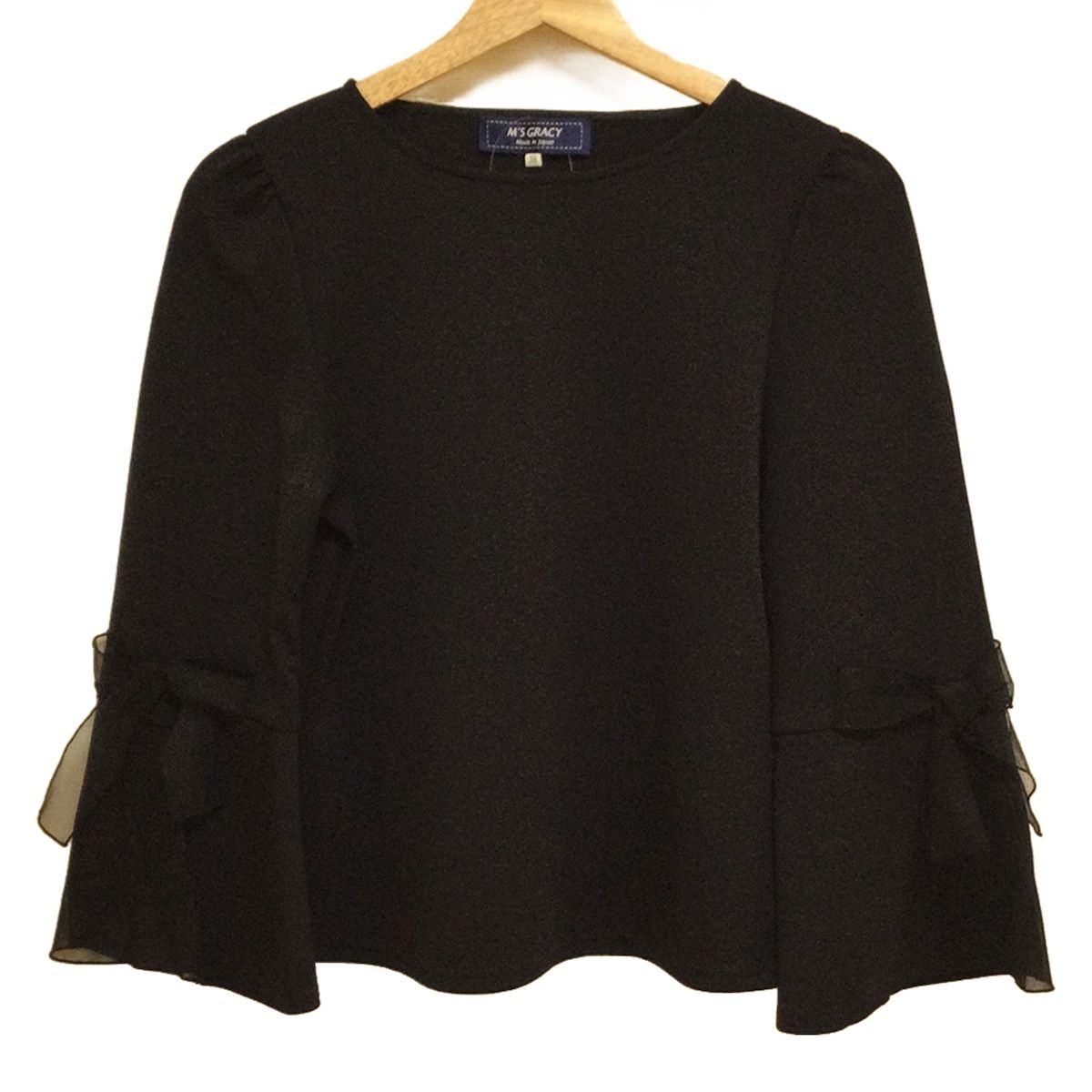 M S GRACY エムズグレイシー 長袖カットソー サイズ38 レディース - 黒 クルーネック リボン