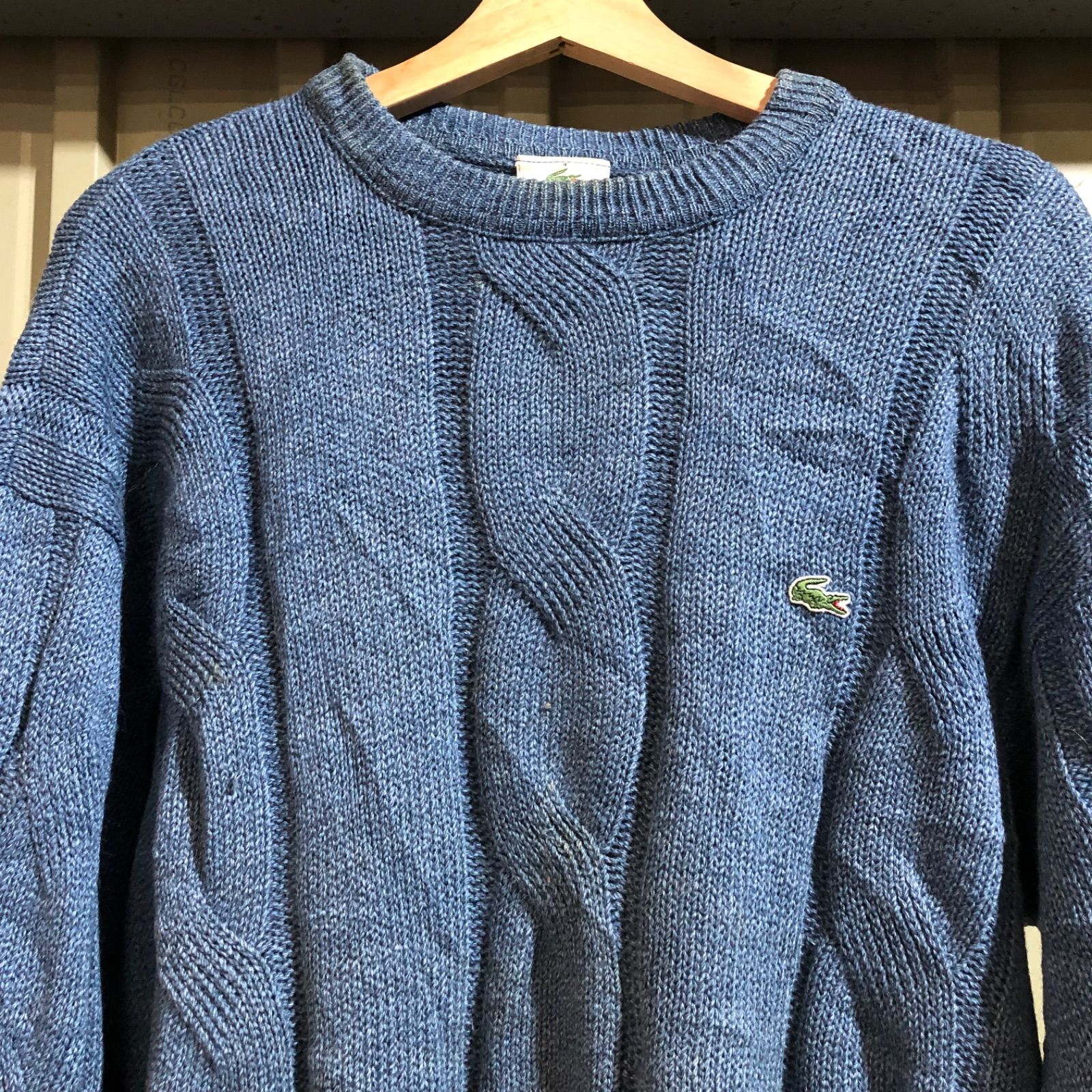 1060 LACOSTE セーター ブルー size 4 L ラコステ ニット ケーブル編み