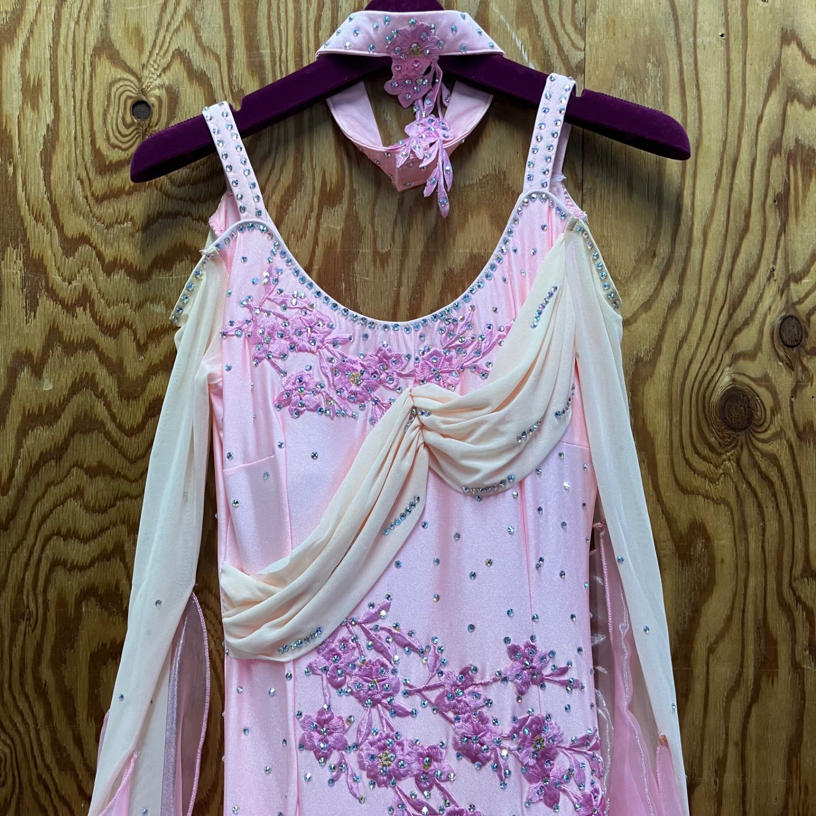 げ交渉 社交ダンスドレス パーティドレス ラインストーン ピンク フリル