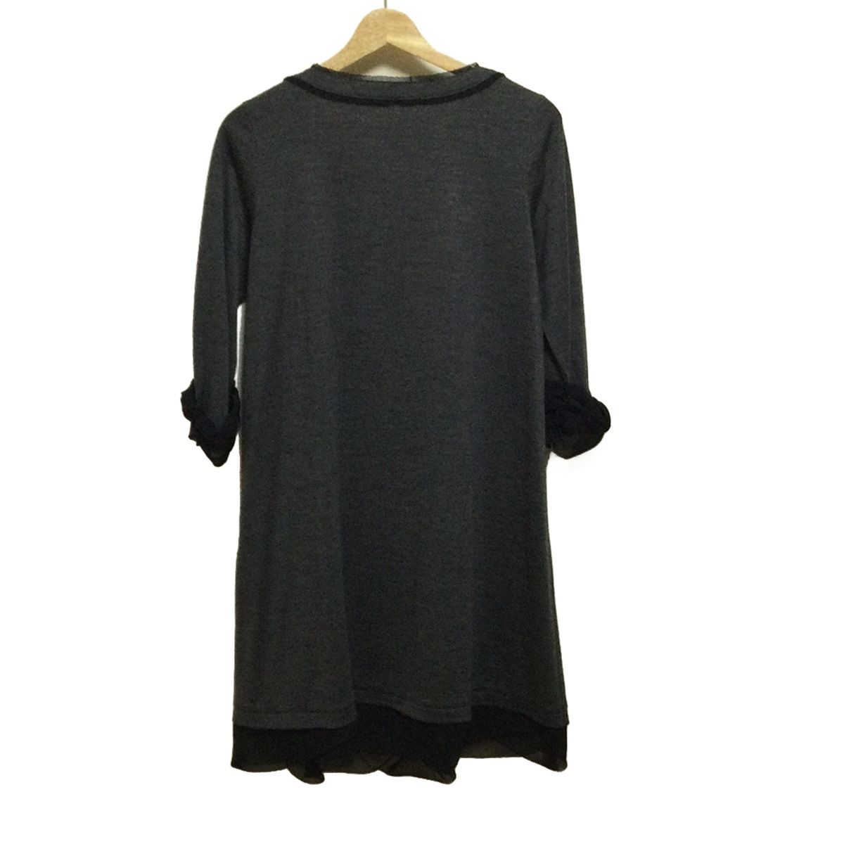 インゲボルグ ワンピース サイズ9 M レディース ダークグレー 黒 クルーネック 七分袖 ひざ丈 リボン